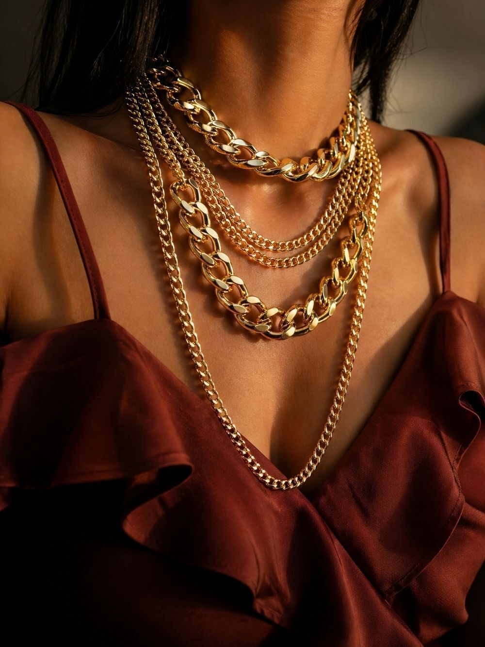 Layered Gold Chain Necklace Set - Women Jewelry